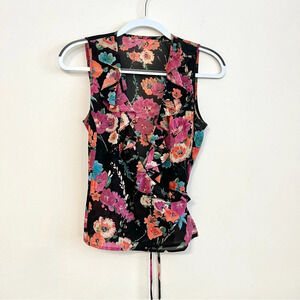 Silk Floral Wrap Sleeveless Blouse